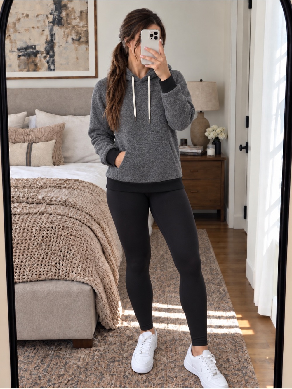 Plush Gray Hooded Pullover with Contrast Cuffs